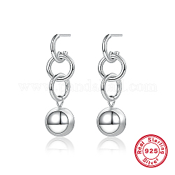 Rhodium Plated 925 Sterling Silver Round Ball Dangle Stud Earrings, Chains Tassel Earrings, Platinum, 40x12mm