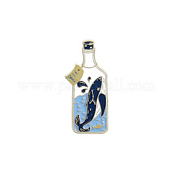 Creative Zinc Alloy Brooches, Enamel Lapel Pin, with Iron Butterfly Clutches or Rubber Clutches, Bottle with Whale Shape, Golden, 30x13mm, pin: 1mm