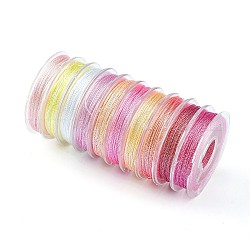 10 rollo de hilos de poliéster metálico de 3 cabos., redondo, para bordado y joyería, rosa, 0.3mm, alrededor de 24 yarda (22 m) / rollo, 10 rollos / grupo