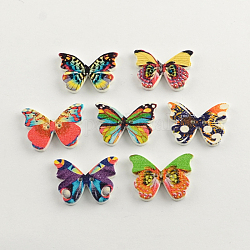2 -Loch gedruckten Holzknöpfen, Schmetterling, Mischfarbe, 21x28x3 mm, Bohrung: 1.5 mm