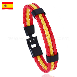 Pulsera de cordón de triple línea de cuero de imitación color bandera con cierre de aleación, Joyas temáticas de España para hombres y mujeres., rojo, 8-1/4 pulgada (21 cm)