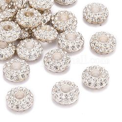 Perline in lega strass,  cadmio& piombo libero, grado a, rondelle, colore argento placcato, misura:circa16mm di diametro, 9 mm di spessore, Foro: 5 mm