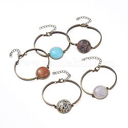 Alloy Link Bracelets, with Half Round/Dome Gemstone Cabochons(Random), Antique Bronze, 5-3/8 inch(13.5cm)