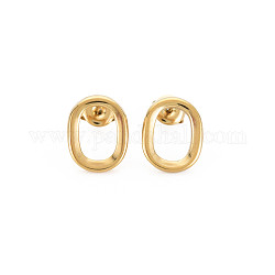 Ion Plating(IP) 304 Stainless Steel Hollow Oval Stud Earrings for Woman, Real 14K Gold Plated, 15x12mm, Pin: 0.7mm