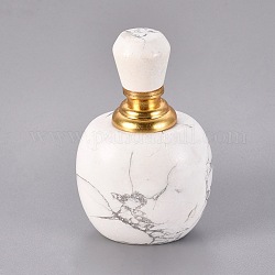 Zu öffnende Parfümflasche aus natürlichem Howlith, mit Glasröhrchen und Messingfunden, 63~65x40.5~41x33~33.5 mm, Kapazität: 2 ml (0.07 fl. oz)