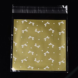 OPP Sacs de cellophane rectangle, avec motif bowknot, verge d'or, 17x14 cm, épaisseur unilatérale: 0.035 mm, mesure intérieure: 13.9x14 cm, environ 95~100 pcs / sachet 