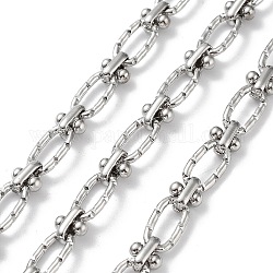 304 Stainless Steel Textured Oval & Knot Link Chains, Unwelded, with Spool, Stainless Steel Color, 12x6x1.5mm, 7x6x4mm, 5m/roll