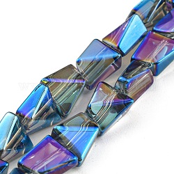 Vollständig regenbogenbeschichtete galvanisierte transparente Glasperlenstränge, facettierte Polygon, Verdeck blau, 8x7x5 mm, Bohrung: 1 mm, ca. 80 Stk. / Strang, 25.04 Zoll (63.6 cm)