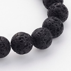Brins de perles de pierre de lave naturelle, ronde, noir, 8mm, Trou: 2mm, Environ 47 pcs/chapelet, 15 pouce