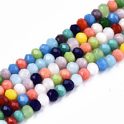 Chapelets de perles en verre, facettes rondelle, couleur mixte, 3.5x3mm, Trou: 0.8mm, Environ 138~142 pcs/chapelet, 15.04i pouces ~ 15.24 pouces (38.2 cm ~ 38.7 cm)