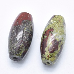 Natürliche Drachenblut Jaspis Perlen, Hälfte gebohrt, Reis, 42.5~44x19~20 mm, Bohrung: 3 mm
