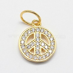 CZ Brass Micro Pave Cubic Zirconia Peace Sign Charms, Golden, 13x11x2mm, Hole: 4.5mm