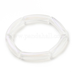 Acrylic Curved Tube Chunky Stretch Bracelet for Women, Clear, Beads: 31x7.5x9.5mm, Inner Diameter: 2 inch(5.1cm)