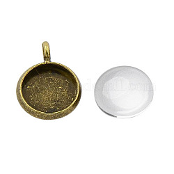 Dome Transparent Glass Cabochons and Brass Pendant Cabochon Settings for DIY, Nickel Free, Antique Bronze, Tray: 10mm, 12x2mm, Hole: 3mm, 9.5~10x3.5mm