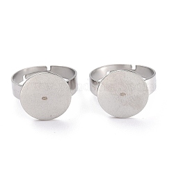 Componentes de 304 anillos de acero inoxidable ajustables, ajustes de la base del anillo de la almohadilla, color acero inoxidable, Bandeja: 14 mm, nosotros tamaño 7 1/4 (17.5 mm)