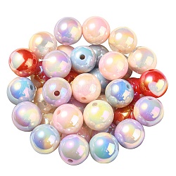 UV Plating Rainbow Iridescent Acrylic Beads, Round, Mixed Color, 16x15mm, Hole: 3mm