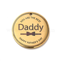Pendentifs en acier inoxydable thème fête des pères 304, plat rond avec mot papa, or, 25x1.5mm, Trou: 1.6mm