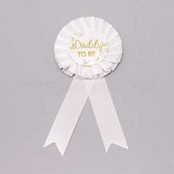 Épingles d'insigne en fer blanc polyester, cadeaux pour les décorations de fête, fleur avec motif de mot, blanc, 155.5x86.5x14mm, pin: 0.7 mm