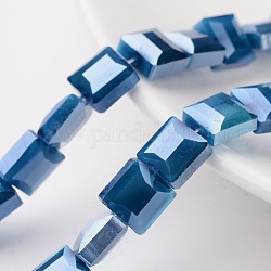 Electroplate opaco colore solido perle di vetro fili, quadrato sfaccettato, Blue Marine, 9x9x5mm, Foro: 1 mm, circa 35pcs/filo, 12.4 pollice