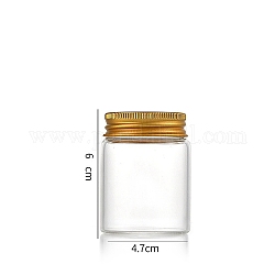 コラムガラススクリュートップビーズ貯蔵チューブ  アルミニウム製の口が付いた透明なガラス瓶  ゴールドカラー  4.7x6cm  容量：60ml（2.03fl.oz）