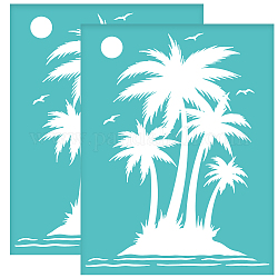 Olycraft 2 plantilla autoadhesiva de serigrafía con patrón de árbol de coco, plantilla de transferencia de malla, plantilla de serigrafía de sol y gaviota para pintar sobre madera, tela de camiseta diy de 22x28cm