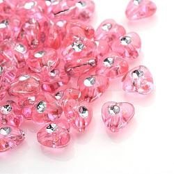 Chapado de perlas de acrílico transparente, metal de plata enlaced, corazón, rosa, 8x8x4.5mm, agujero: 1 mm, aproximamente 3300 unidades / 500 g