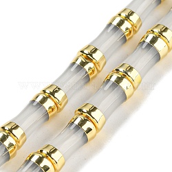 Perle di vetro, con estremità in ottone tono dorato, bastone di bambù, fumo bianco, 12.7x6mm, Foro: 1.1 mm, circa 30pcs/filo, 14.96 pollice (38 cm)