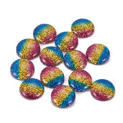 Cabochons de la resina del arco iris, con polvo del brillo, cúpula / medio redondo, colorido, 16x5mm