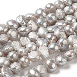 Brins de perles de culture d'eau douce naturelles, deux faces rondes polies, Note 3 un, teinte, gris foncé, 8~9x7~9mm, Trou: 0.6mm, Environ 49~50 pcs/chapelet, 13.78~14.17 pouce (35~36 cm)