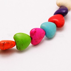 Perline cuore turchese sintetico fili, tinto, colore misto, 12x12x5mm, Foro: 1 mm, circa 36pcs/filo, 15.7 pollice
