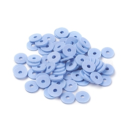 Eco-Friendly Handmade Polymer Clay Beads, Disc/Flat Round, Heishi Beads, Cornflower Blue, 8x0.5~1mm, Hole: 2mm, about 13000pcs/1000g