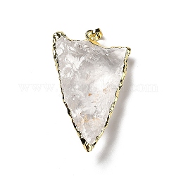 Pendentifs de cristal de quartz naturel, pendentifs en cristal de roche, breloques de triangle, avec crémaillère en laiton, or clair, 42~51.5x22.5~30x11~13mm, Trou: 7x4.5mm