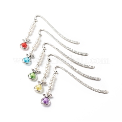 Segnalibri in lega, Segnalibri con ciondoli a forma di angelo in rilievo di perle finte acriliche, colore misto, 83.5x13x1.5mm