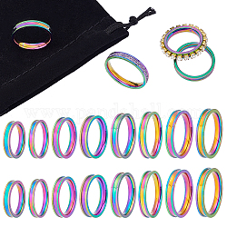 UNICRAFTALE 16pcs 8 Size Rainbow Blank Core Ring Size 5-14 Stainless Steel Grooved Ring with Velvet Pouches Round Empty Ring for Inlay Ring Jewelry Band Making and Gift