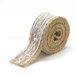 Burlap Ribbon, Hessian Ribbon, Jute Ribbon, with Lace, for Jewelry Making, Tan, 1-1/8 inch(27~28mm), about 2.187yards/roll(2m/roll), 24rolls/bag