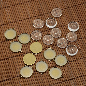 18mm Dome Clear Glass Cover and Antique Bronze Brass Cabochon Connector Settings Sets, Setting: 25.5x20mm, Tray: 17.5mm, Hole: 1.5mm
