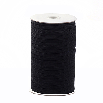 1/4-дюймовый плоский плетеный эластичный веревочный шнур, эластичный эластичный трикотаж с катушкой, чёрные, 6 мм, около 190~200 ярдов / рулон (570~600 фута / рулон)