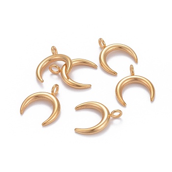 304 Stainless Steel Pendants, Double Horn/Crescent Moon, Golden, 16.5x14.5x2mm, Hole: 2.3mm
