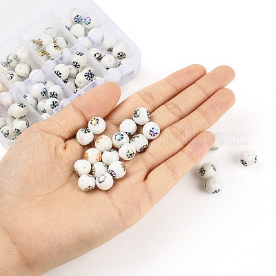 80шт 8 цвета рождественские непрозрачные стеклянные бусины EGLA-YW0001-02-1