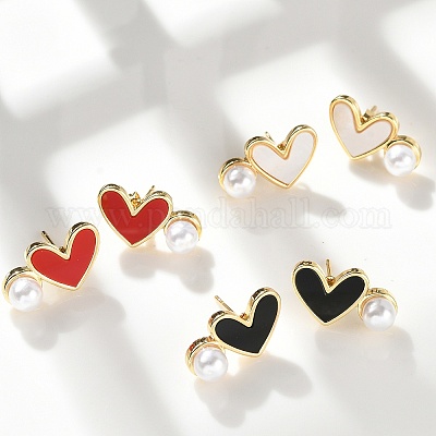 Серьги-гвоздики из латуни в форме сердца EJEW-C141-01G-1