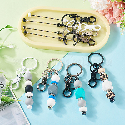 8 Stück 4-Farben-Legierung Beadable Bar Schlüsselanhänger für DIY Handwerk Schmuckherstellung&nbsp;KEYC-TA0001-36-1