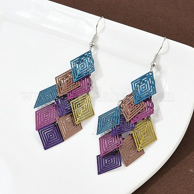 Серьги-подвески в форме ромба из нержавеющей стали 430 EJEW-A137-01P-03-1