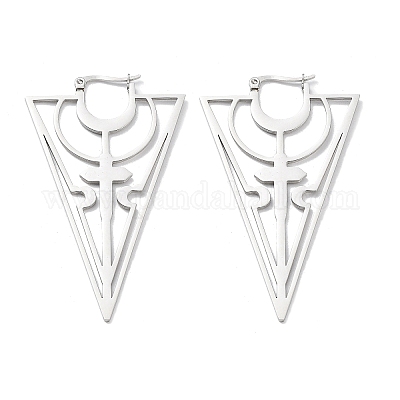 Серьги-кольца из полой треугольной с крестом нержавеющей стали 304 EJEW-R156-09P-1