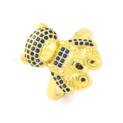 Открытое кольцо-манжета из латуни Bear с микропаве и кубическим цирконием для женщин RJEW-U003-23-1