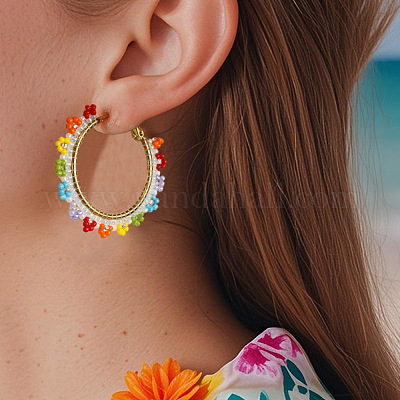 Серьги-кольца из овального стекла ручной работы в стиле бохо JX6954-1-1