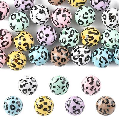 28 шт. двухцветные непрозрачные акриловые бусины с принтом&nbsp;OACR-FS0002-46-1