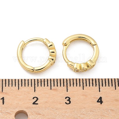 Серьги-кольца из латуни с микропаве и прозрачным кубическим цирконием в форме сердца EJEW-Z102-29G-1