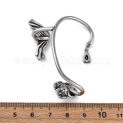 Серьги-манжеты из хирургической нержавеющей стали 316 с черным кубическим цирконием EJEW-E300-27AS-01-1