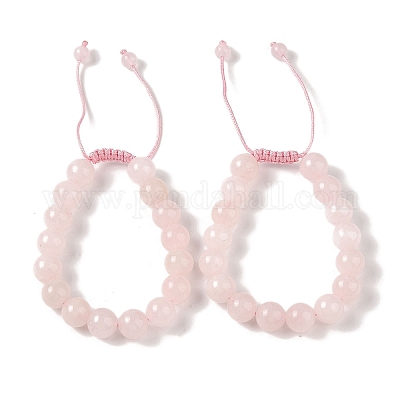 Браслеты из плетеных бусин круглой формы из розового кварца диаметром 10 мм BJEW-C067-01C-20-1