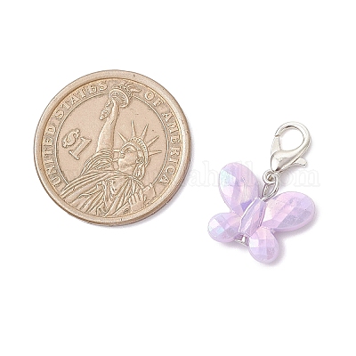 Подвесные украшения в виде бабочек из непрозрачного акрила с имитацией жемчуга HJEW-JM03920-02-1